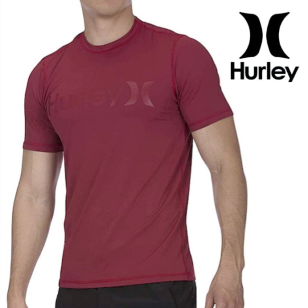 Hurley One and Only UPF 50+ Short Sleeve Surf Sun Shirt Rashguard Red 2XL